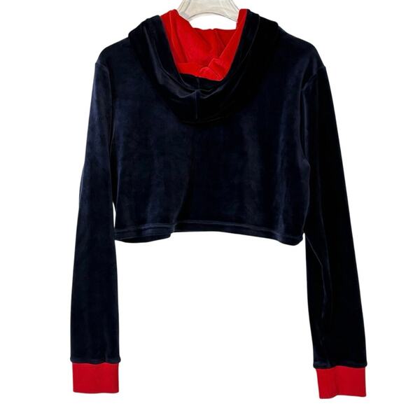 FILA Antonella Navy Velour Crop Hoodie Size Large - Picture 4 of 5